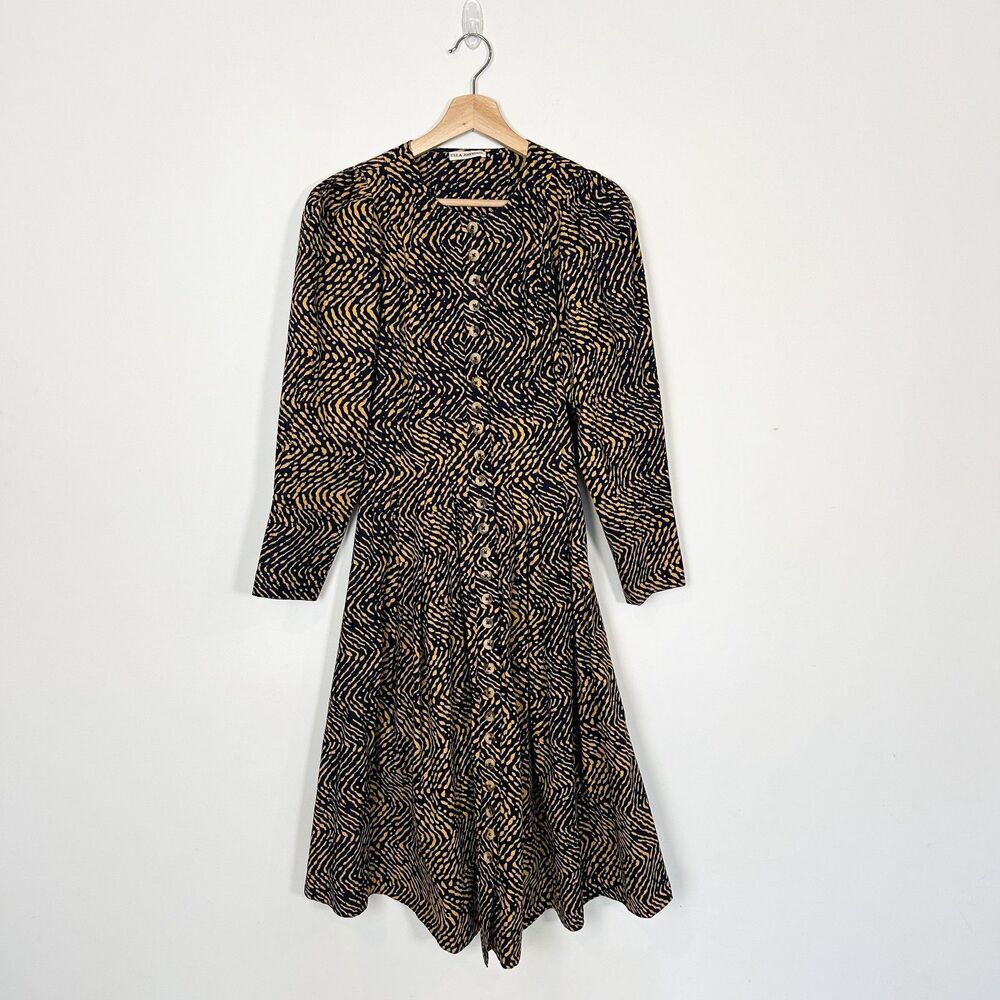 Ulla Johnson Black and Gold Printed Long-Sleeve Midi Dress - Picture 4 of 13